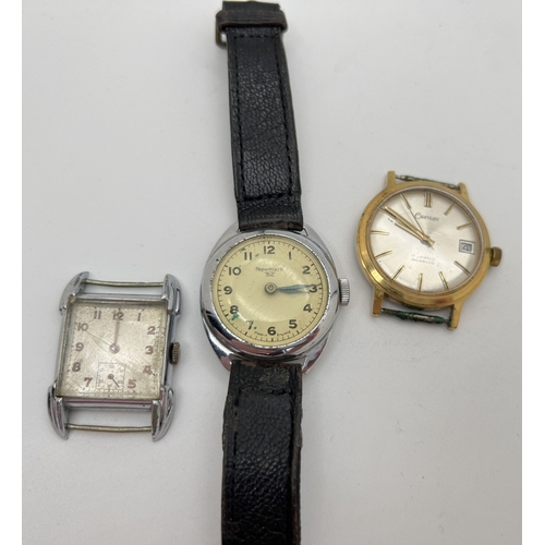 1197 - 3 men's vintage watches in varying conditions. A Newmark 52 with stainless steel case and black leat... 