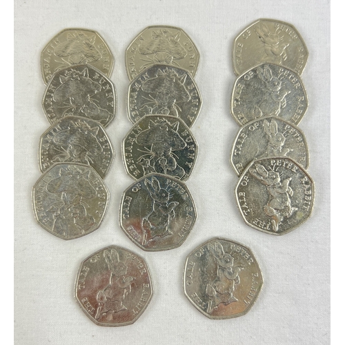 1249 - 14 collectable 2017 Beatrix Potter 50p coins. Comprising: 7 x Benjamin Bunny and 7 x Peter Rabbit. A... 