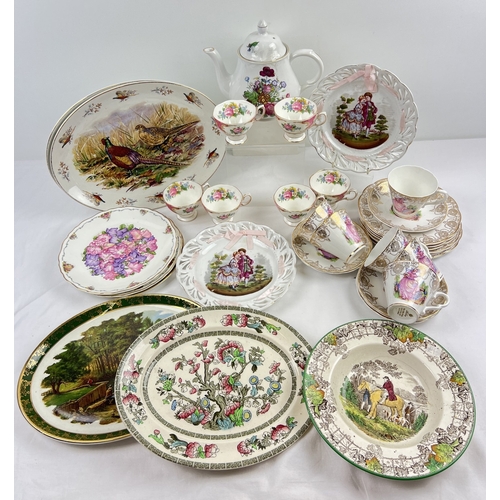 1290 - A box of assorted vintage ceramic tea ware and plates, to include Coalport, Royal Doulton and Royal ... 