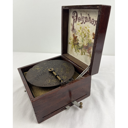 1331 - An antique wooden cased Polyphon music box with Maritana Walzer Don Cesar disc. Decorative Polyphon ... 