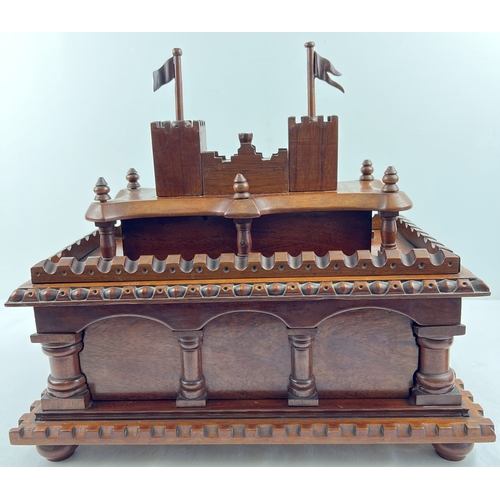 1358 - An antique rosewood large bespoke made puzzle box modelled as a castle, with several secret compartm... 