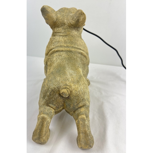 1364 - A modern gold coloured French bulldog table lamp. Approx. 27.5cm tall x 33cm long.