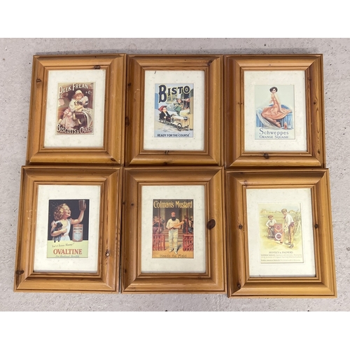 1394 - 6 framed and glazed reproduction food and drink advertising prints. Comprising: Colman's Mustard, Ov... 