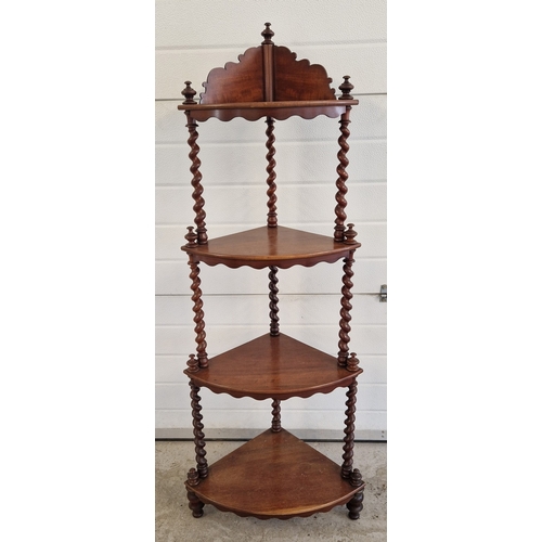 1399 - A Victorian mahogany 4 shelf corner Wot-Not with barley twist supports and turned finials. Approx. 1... 