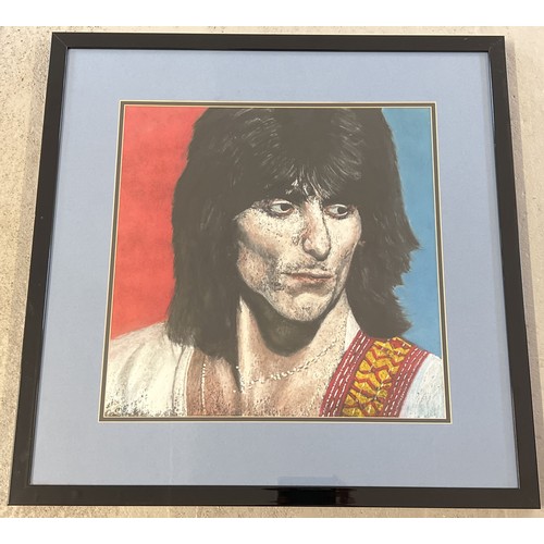 30000 - A large unsigned pastel portrait of Ronnie wood of the Rolling Stones rock band. Framed & glazed. Fr... 