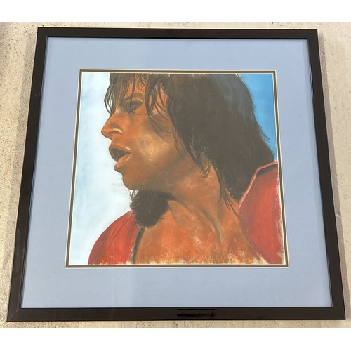 30001 - A large unsigned pastel portrait of Mick Jagger, framed & glazed. Frame size approx. 67 x 67cm.