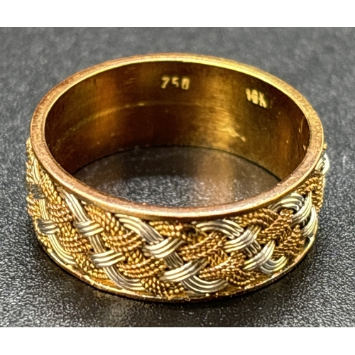 21 - A vintage 18ct yellow and white gold 6mm wide Celtic weave band ring, in original Dysons of Windsor ... 