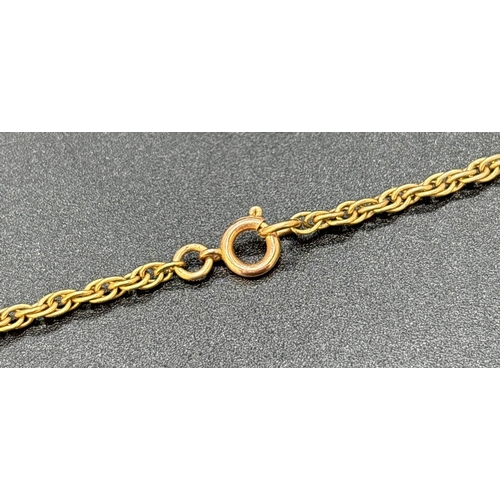 29 - A 9ct gold 24 inch rope chain necklace with spring ring clasp. Worn gold marks to clasp. Weight appr... 