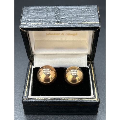 30 - A boxed pair of 9ct gold circular ball style stud earrings with butterfly backs. Each earring approx... 