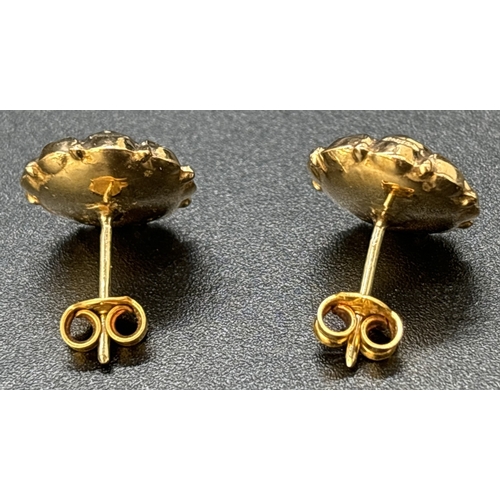 78 - A pair of vintage 9ct gold Victorian style circular stud earrings with scallop edging and bead style... 