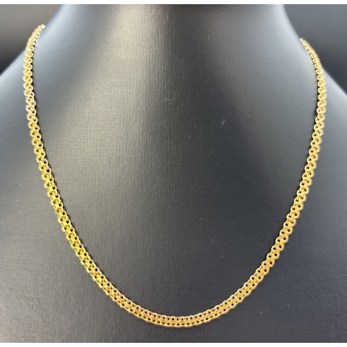 123 - A 16 inch 9ct gold decorative flat link chain necklace with lobster claw clasp. Gold marks to chain ... 