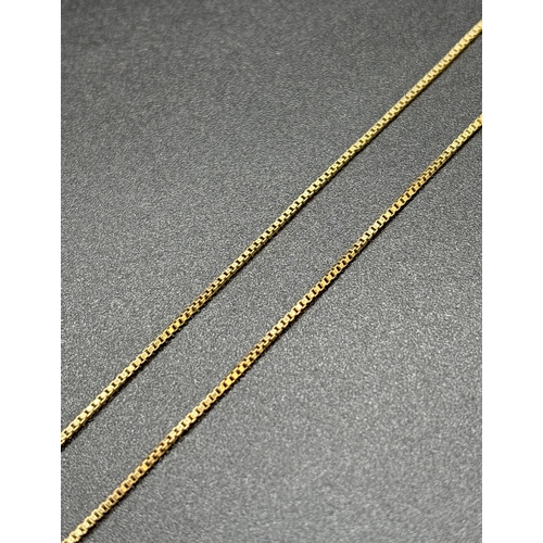 68 - A 14ct gold 20 inch fine box chain necklace with spring ring clasp. Gold marks to fixings. Weight ap... 