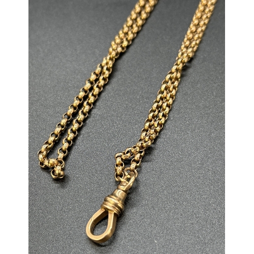 40 - An antique gold 62 inch belcher watch chain with Albert clasp. Marked 10ct. Makers initials to Alber... 