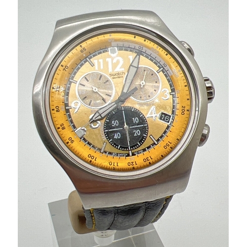 1179 - A men's Swatch Watch Irony AG 2005 chronograph wristwatch with black leather strap. Stainless steel ... 