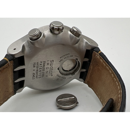 1179 - A men's Swatch Watch Irony AG 2005 chronograph wristwatch with black leather strap. Stainless steel ... 