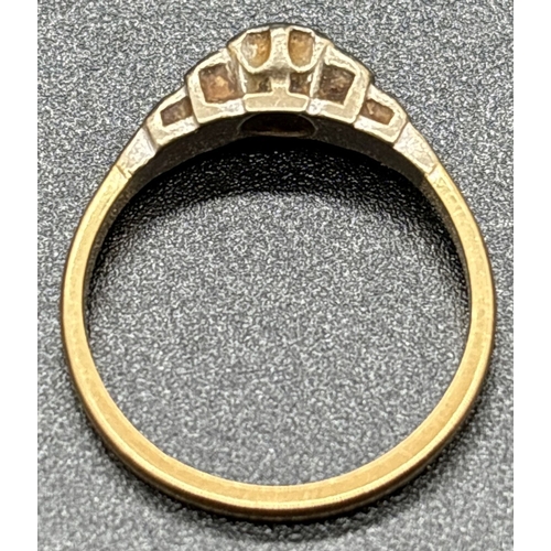 1056 - A vintage 18ct gold diamond solitaire ring with stepped design mount. Fully hallmarked inside band. ... 