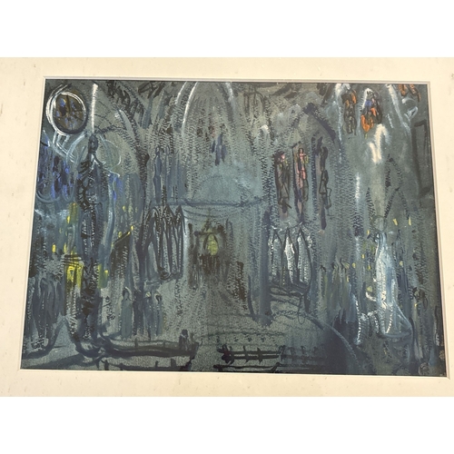 1015 - Watercolour of a cathedral scene, unsigned. Frame & glazed. Frame size approx. 47.5 x 55.5cm.