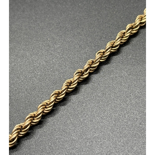 1106 - A 9ct gold 8 inch rope chain bracelet with spring ring clasp. Gold marks to fixings. Weight approx. ... 