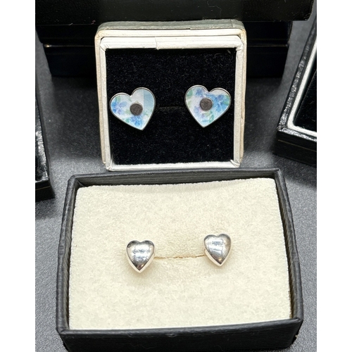 1109 - 6 pairs of silver and white metal stud style earrings. To include 4 pairs of heart shaped earrings, ... 