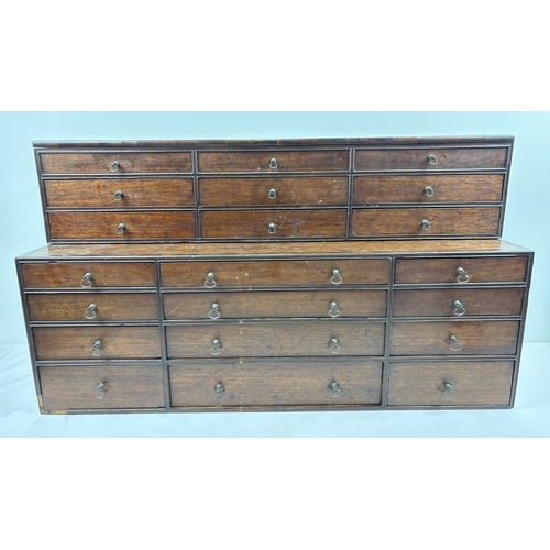 1391 - An antique mahogany 2 sectional specimen/apothecary chest with brass drop handles. Lift off top sect... 