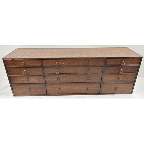 1391 - An antique mahogany 2 sectional specimen/apothecary chest with brass drop handles. Lift off top sect... 