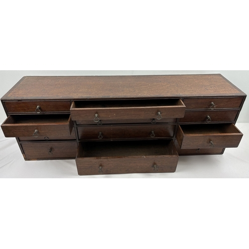 1391 - An antique mahogany 2 sectional specimen/apothecary chest with brass drop handles. Lift off top sect... 