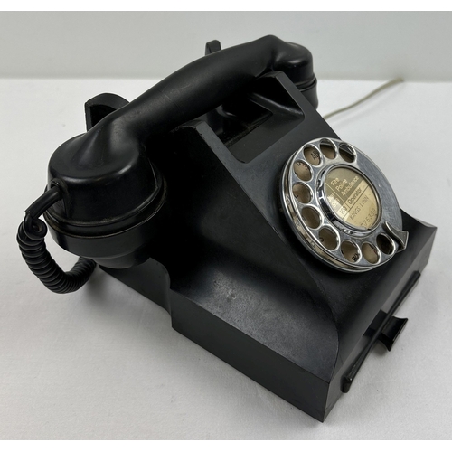 1400 - A vintage black bakelite GPO rotary telephone 164 48 with coil handset cord and pull out index plate... 