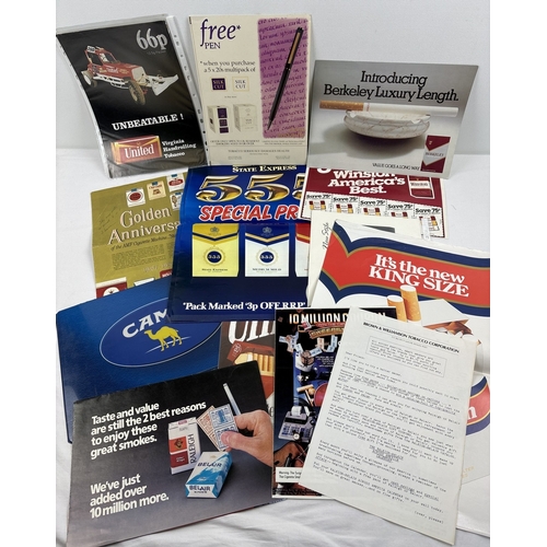 1344 - A collection of assorted vintage cigarette advertising ephemera to include posters, card shop boards... 