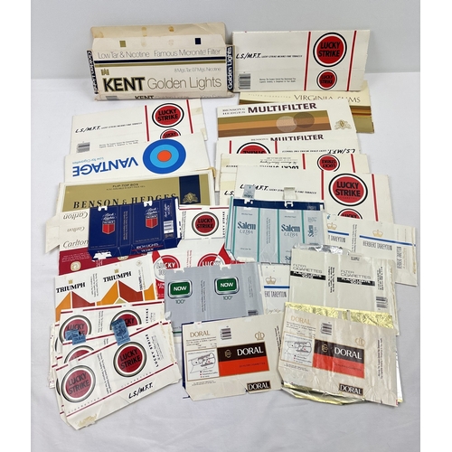 1345 - A collection of assorted vintage American cigarette packet paper labels and card multipack packaging... 