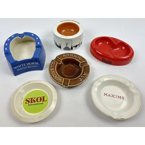 1353 - 6 assorted vintage ceramic advertising ashtrays. Williams & Humbert Sherry - HCW Burleigh Ware, Watn... 