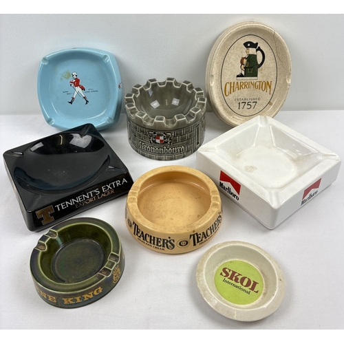 1360 - 8 assorted Wade ceramic alcohol, brewery & tobacco advertising ashtrays. To include Teachers, Marlbo... 