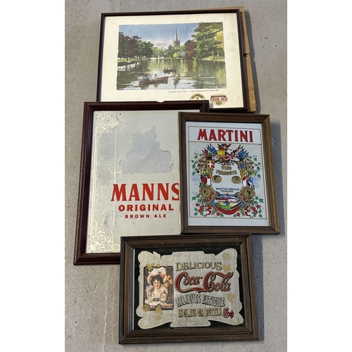 1361 - 3 vintage wooden framed alcohol & soft drink advertising mirrors together with Flowers brewery print... 