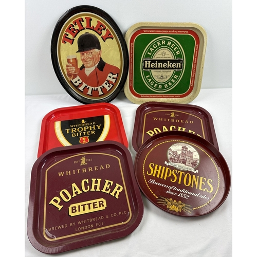 1362 - A collection of 6 assorted vintage metal alcohol & brewery advertising trays. To include Heineken, S... 