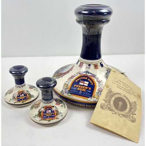 1364 - A British Navy Pusser's Rum 1 litre ceramic ships decanter (empty) together with 2 x 50ml miniatures... 