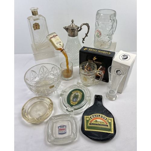 1365 - A box of assorted glass breweriana to include advertising. Lot includes boxed Remy Martin champagne ... 