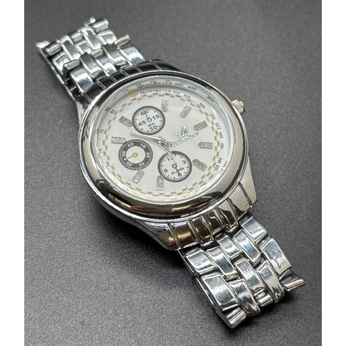 1195 - A Men's Y:375 Chronograph style wristwatch by Orlando. Silver tone bracelet strap, case, hands and h... 