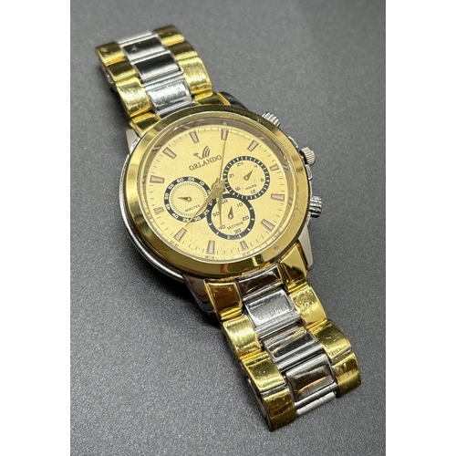 1196 - A Men's Y1376 chronograph style wristwatch by Orlando. Silver and gold tone stainless steel strap an... 