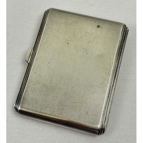 1218 - A vintage silver cigarette case with royal blue guilloche panel and embossed with the Navy crown. Ar... 