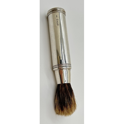 1222 - A William IV silver travelling shaving brush with engraved crested detail of a lion & a dragon. Top ... 