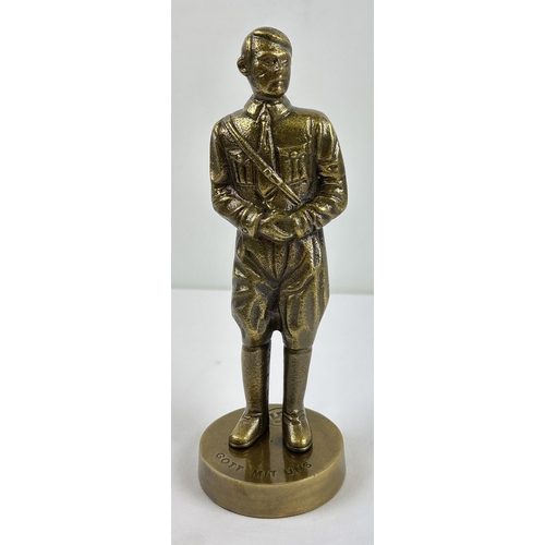 1249 - A modern brass figure of Adolf Abel WWII German Wehrmacht officer, base engraved 'Gott Mit Uns'. App... 