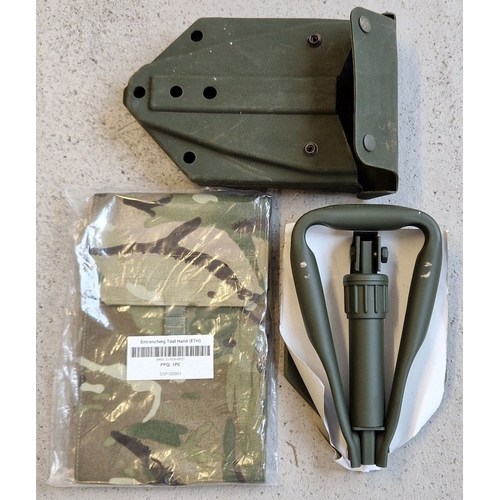 1250 - A British Army Military issue entrenching tool and canvas camouflage carry case, both in unused cond... 