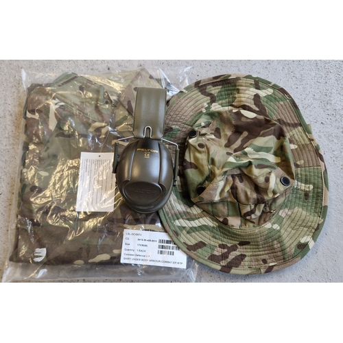 1252 - 3 items of British Army Military issue clothing and accessories, as new. An under body Armour combat... 