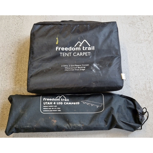 1261 - Freedom Trail cased Utah 4 leg camp bed and Tent carpet, both in carry cases.