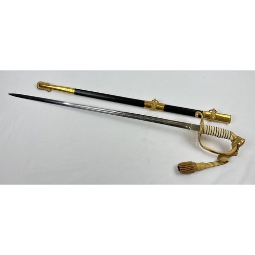 1263 - A post 1960 US Naval Officers ceremonial sword with scabbard, carry case and dress belt, by Wolf-Bro... 