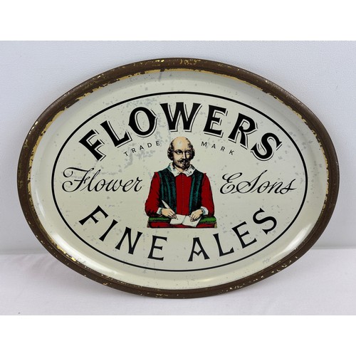 1305 - A vintage mid century oval metal pub advertising tray for Flower & Sons Fine Ales. Flower & Sons Bre... 