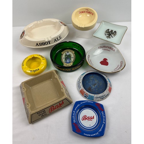 1316 - 9 assorted alcohol, brewery and soft drink advertising ashtrays, in ceramic, glass & metal. To inclu... 