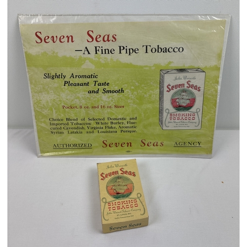 1329 - Vintage 1940's pipe tobacco advertising poster & card box (empty) for John Weisert's Seven Seas smok... 