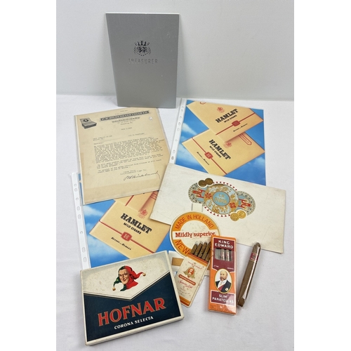 1333 - A collection of assorted vintage cigars, advertising, ephemera and boxes. To include a signed letter... 