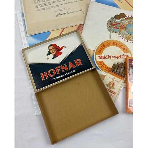 1333 - A collection of assorted vintage cigars, advertising, ephemera and boxes. To include a signed letter... 