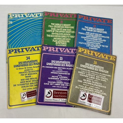 69 - 6 consecutive vintage issues of Private, Swedish smaller sized hardcore adult erotic colour photogra... 